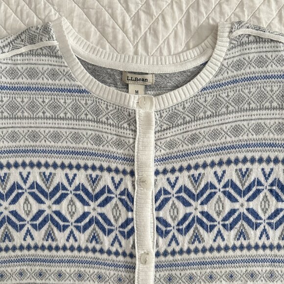 L.L. Bean Nordic Fair Isle Cashmere Blend Cardigan Button Down Sweater - Picture 2 of 11